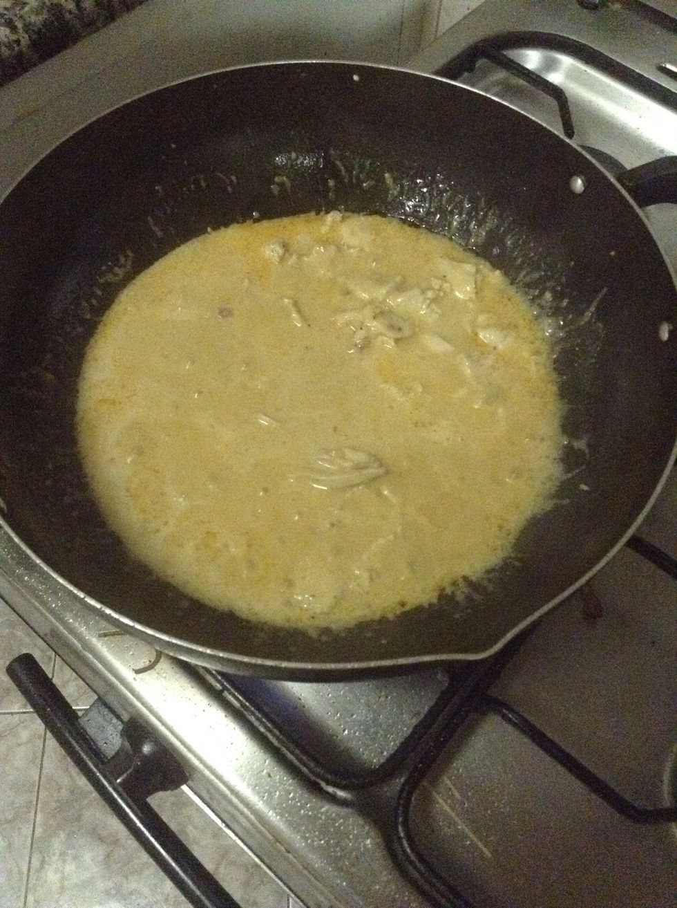 Add in fried chicken pot and slow the heat and cook till thick