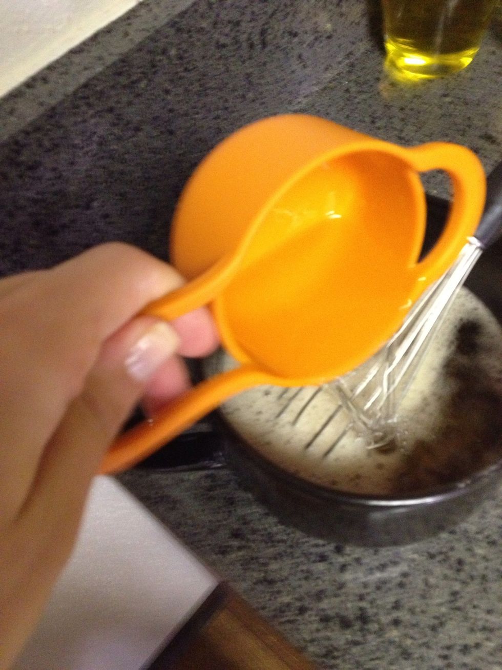 Add in half a cup of cold rum (chilling it is very important)