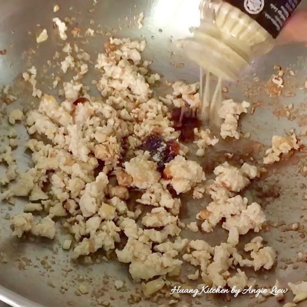 Add in oyster sauce, light soy sauce, sugar and ground pepper. Stir to mix well.