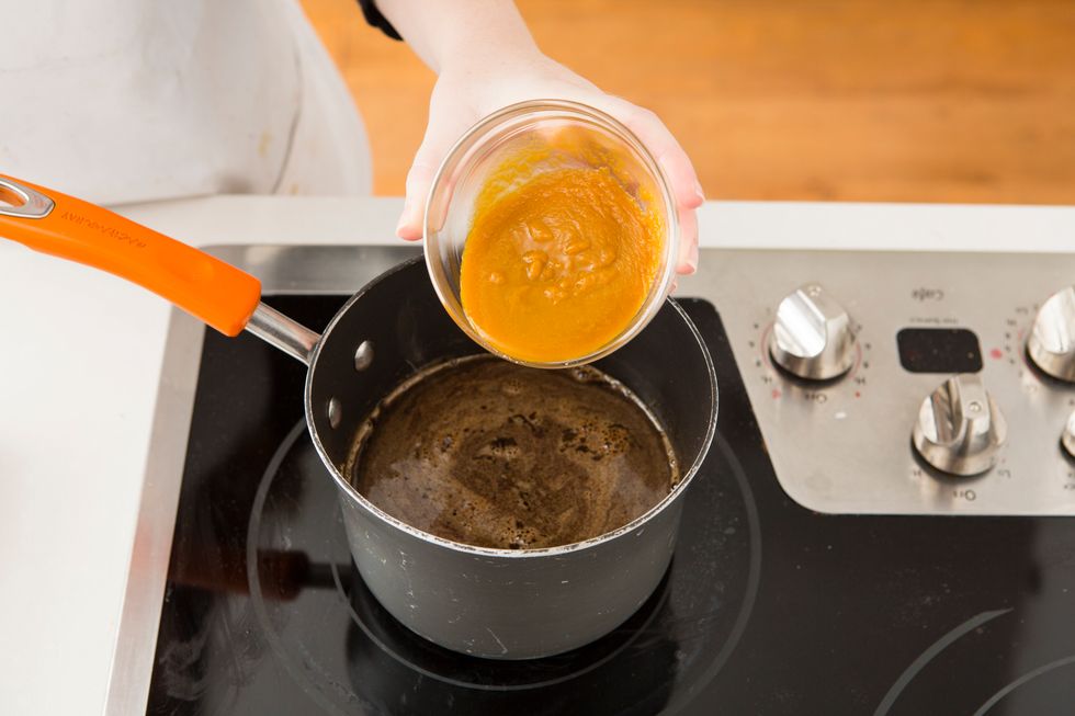 Add in pumpkin puree. Whisk to combine. Simmer on low for 8 minutes, stirring occasionally.