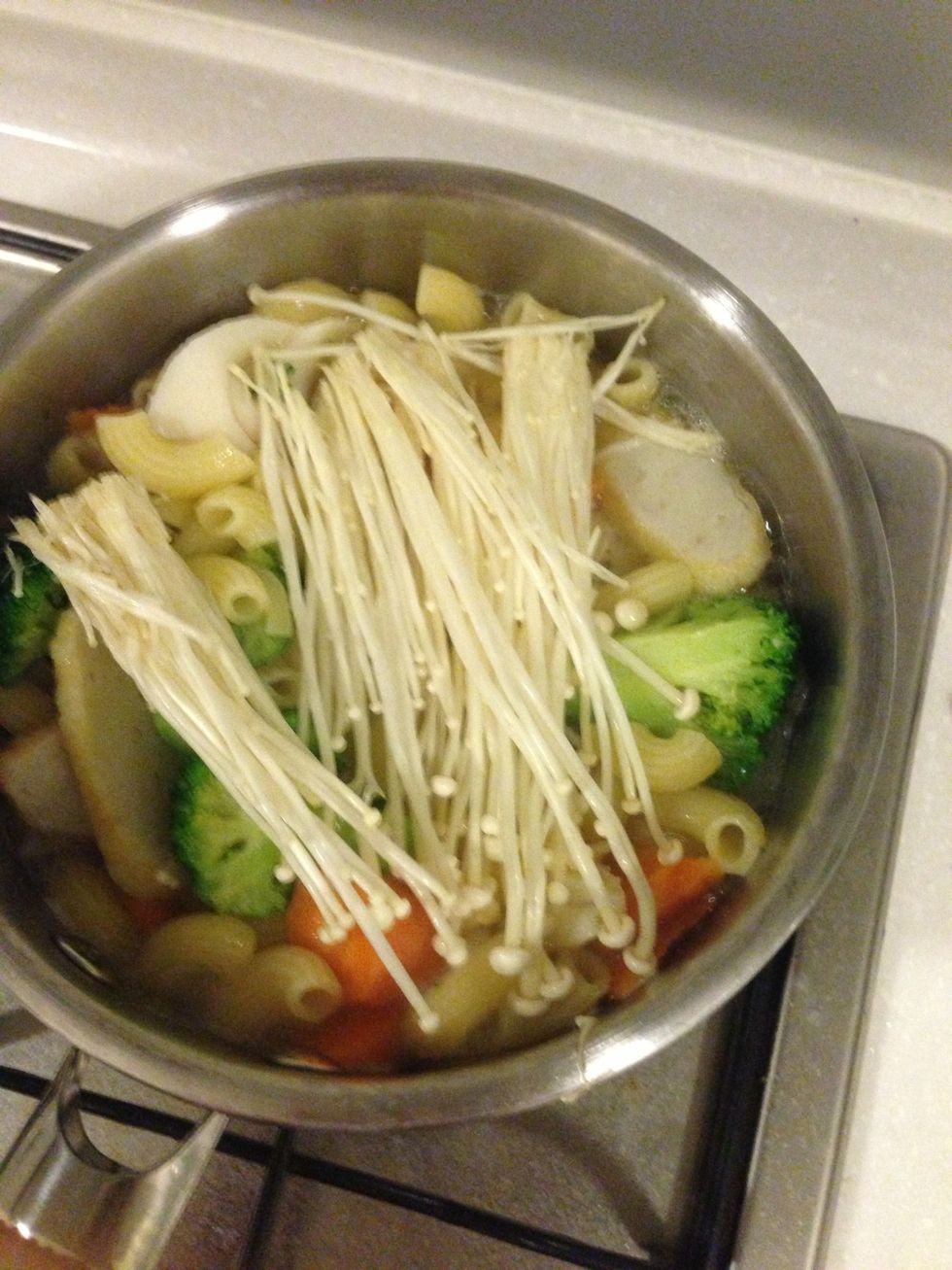 Add in straw mushrooms. At this point I realized I had very little room left in my saucepan boooo