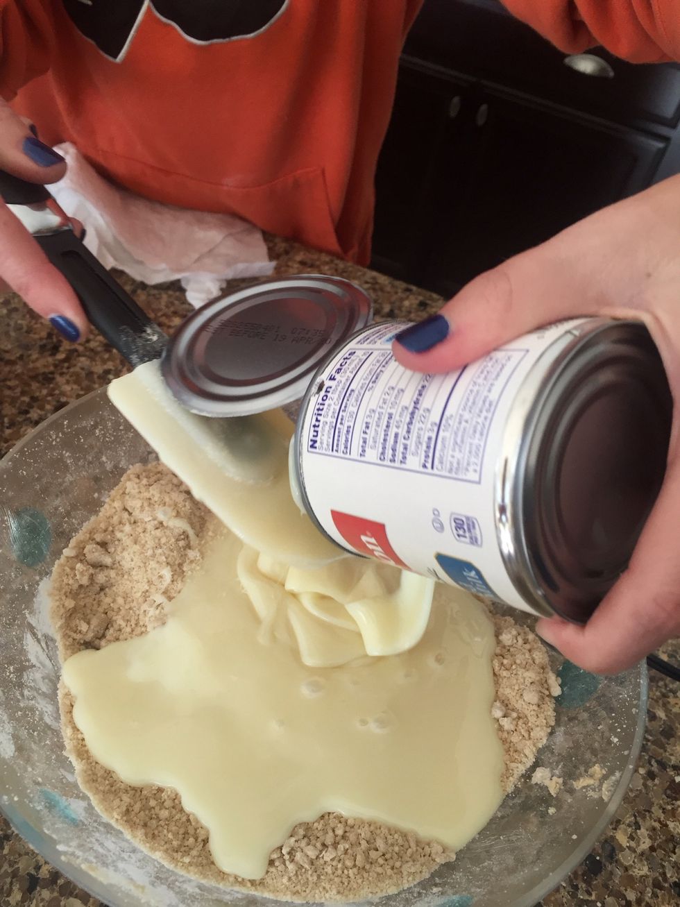 Add in sweetened condensed milk and mix together.