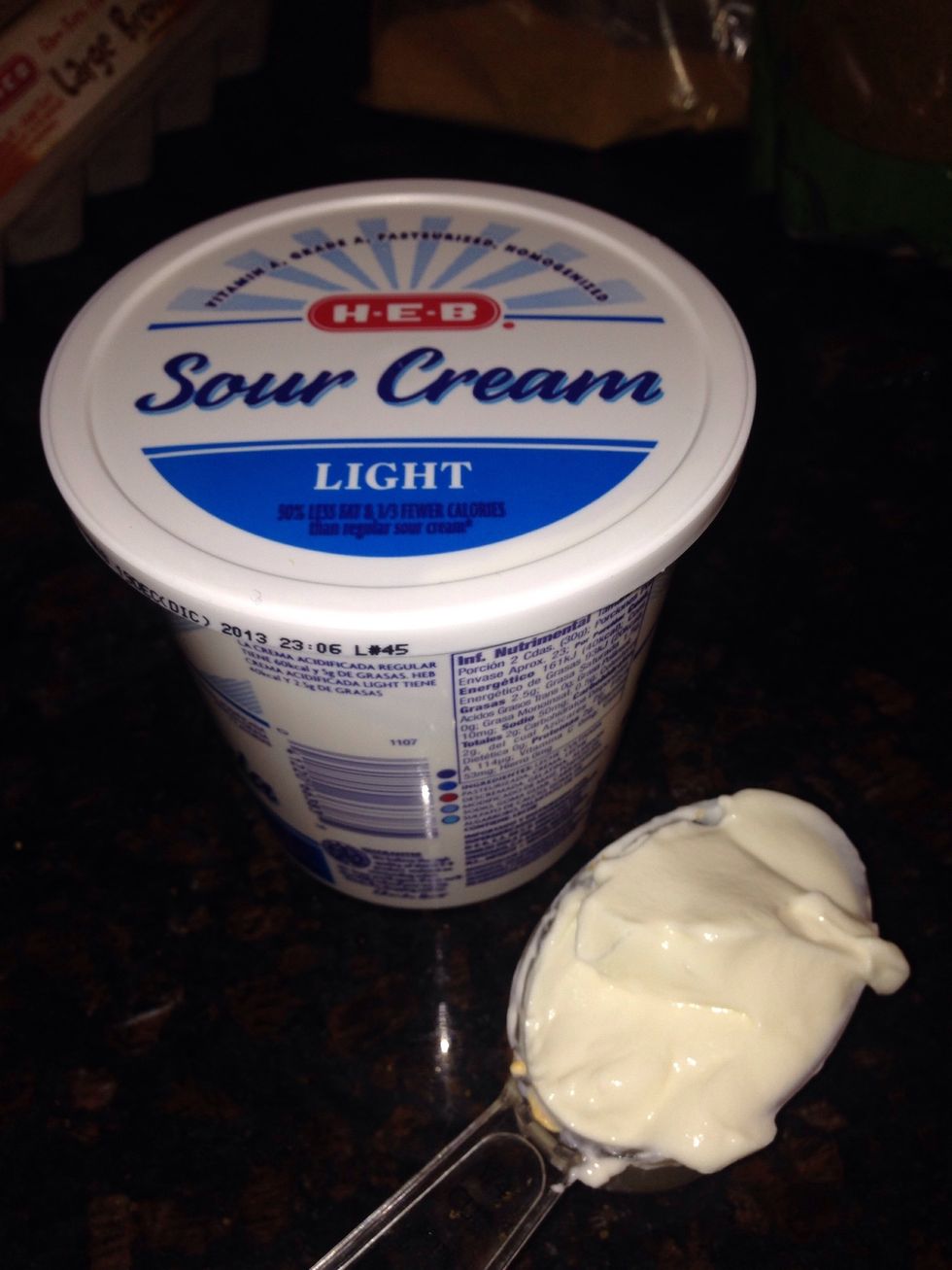 Add in the 1/4 cup sour cream (I used Light) and continue mixing.