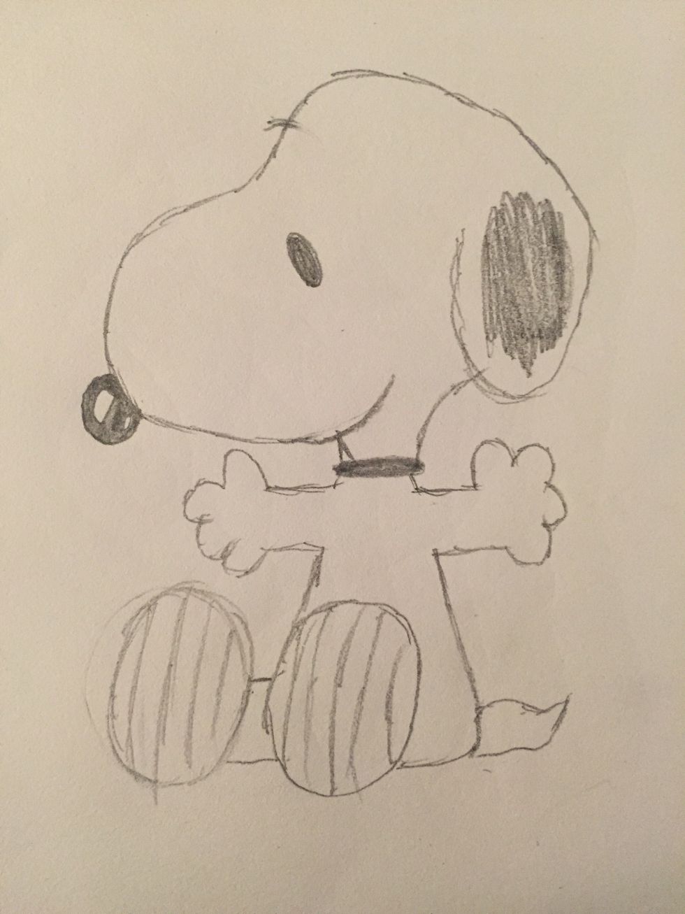 Add in the bottom half of Snoopy's body and his feet. He's sitting down, so we only see the bottom of his feet.