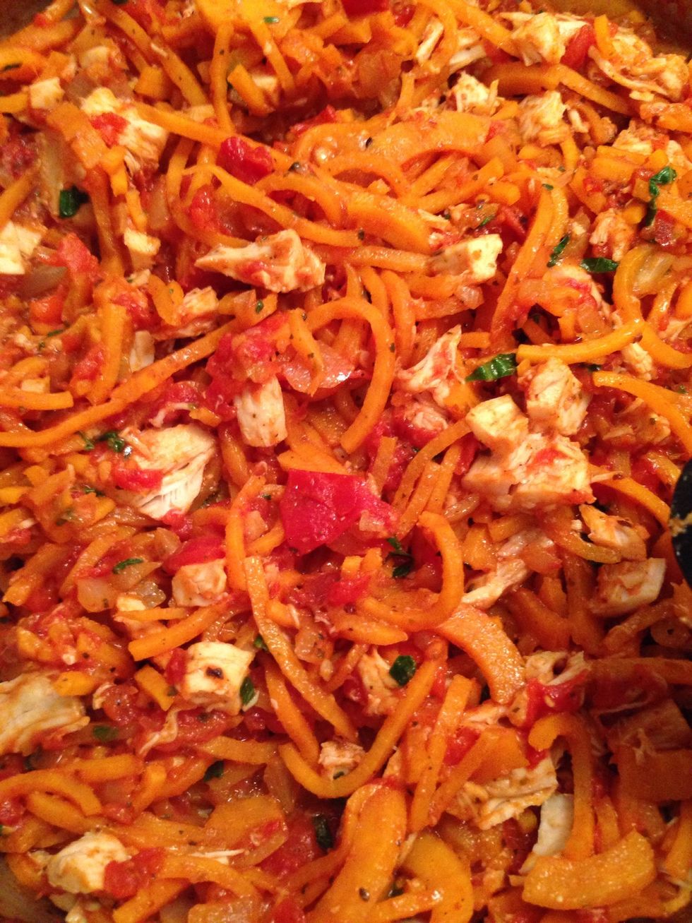 Add in the chicken & toss to combine everything.