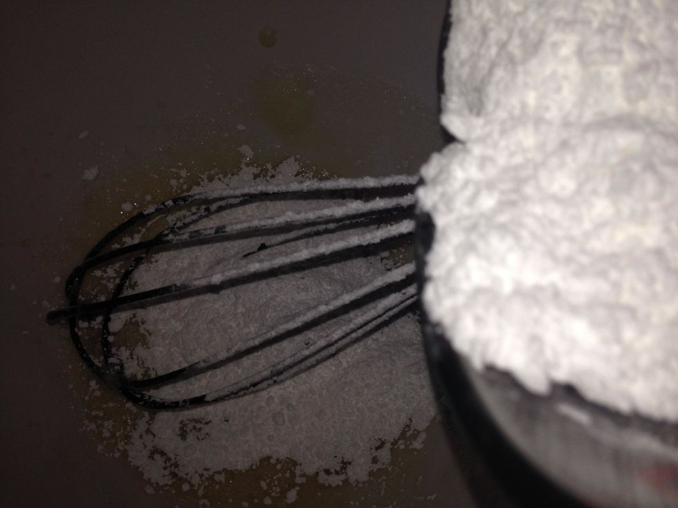 Add in the confectioners sugar gradually until the sugar mixes in.Tip:If mixing the sugar and egg whites becomes a bit difficult,add a splash of milk to be able to better mix the sugar into the mix.