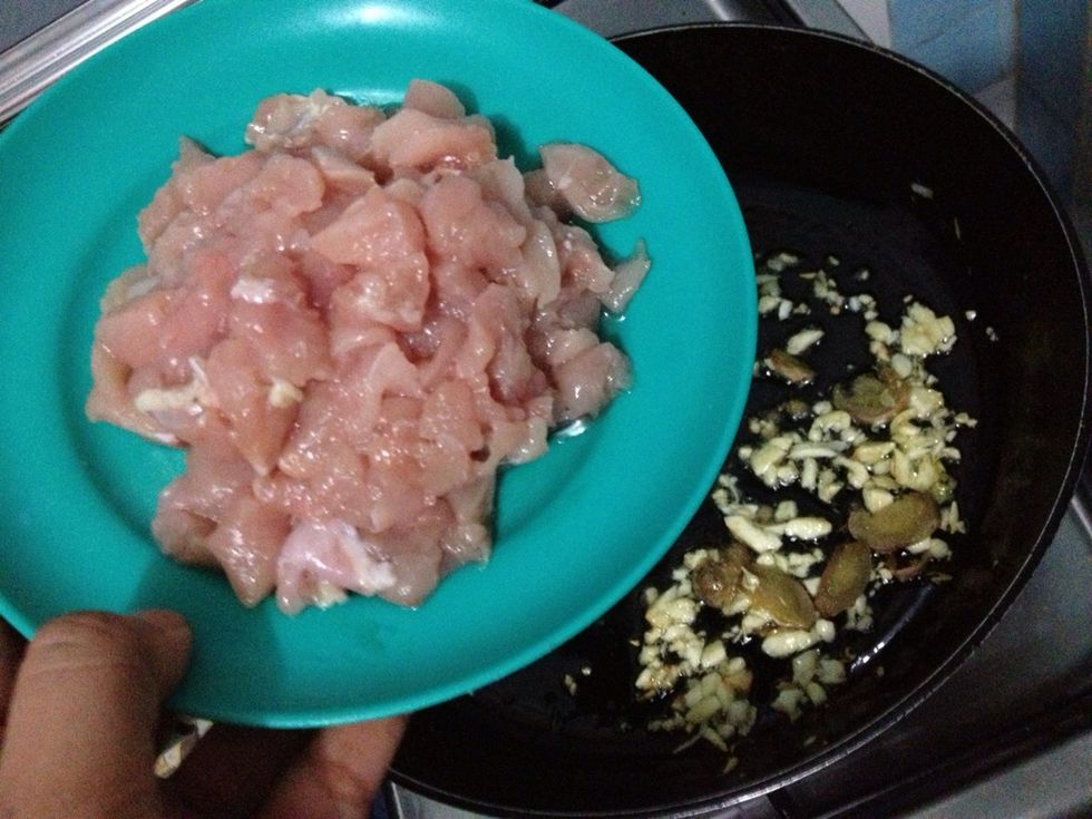 Add in the diced chicken