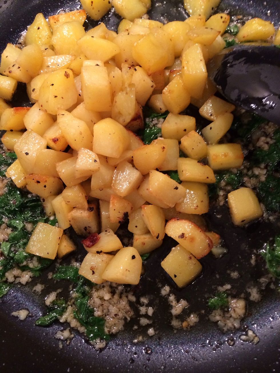 Add in the frying pan. Sautee for few mins. If they stick just deglaze with 1 Tsp of water. Or some lemon juice.