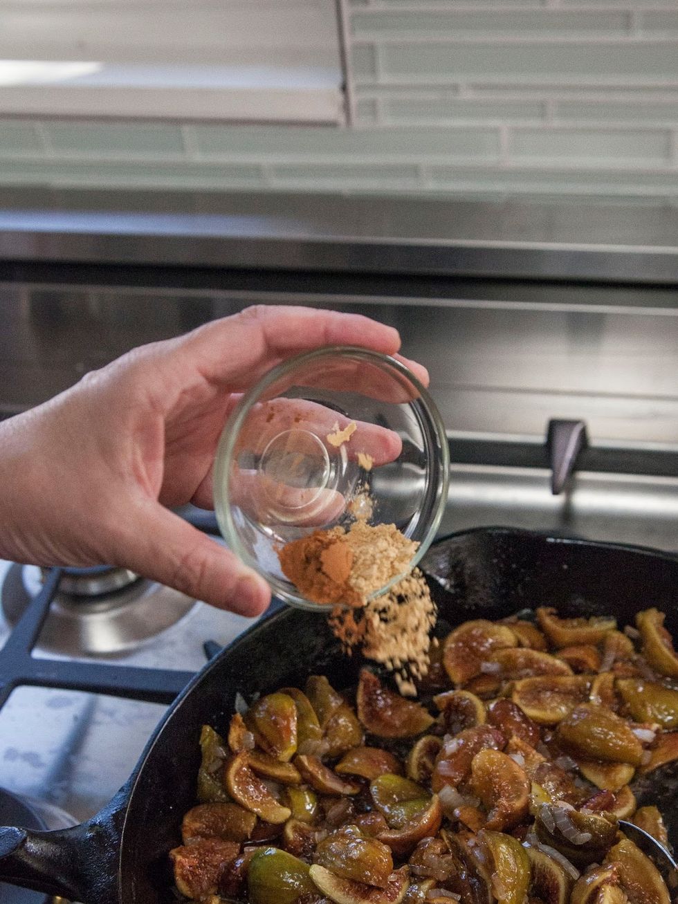 Add in the ginger, chili, and the rest of the spices.