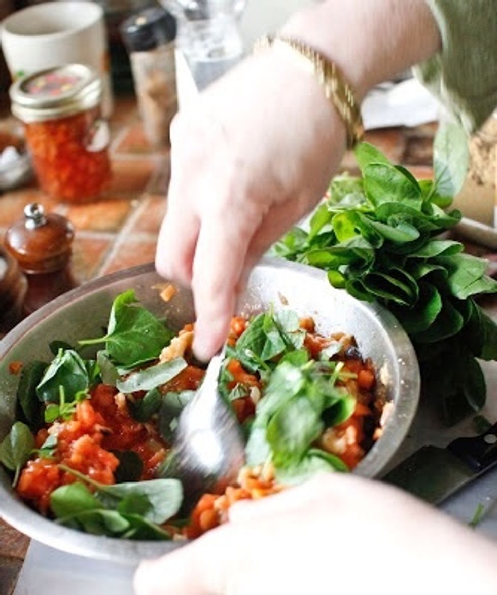 Add in the lime juice. Give everything a good stir, then fold in the watercress pieces.