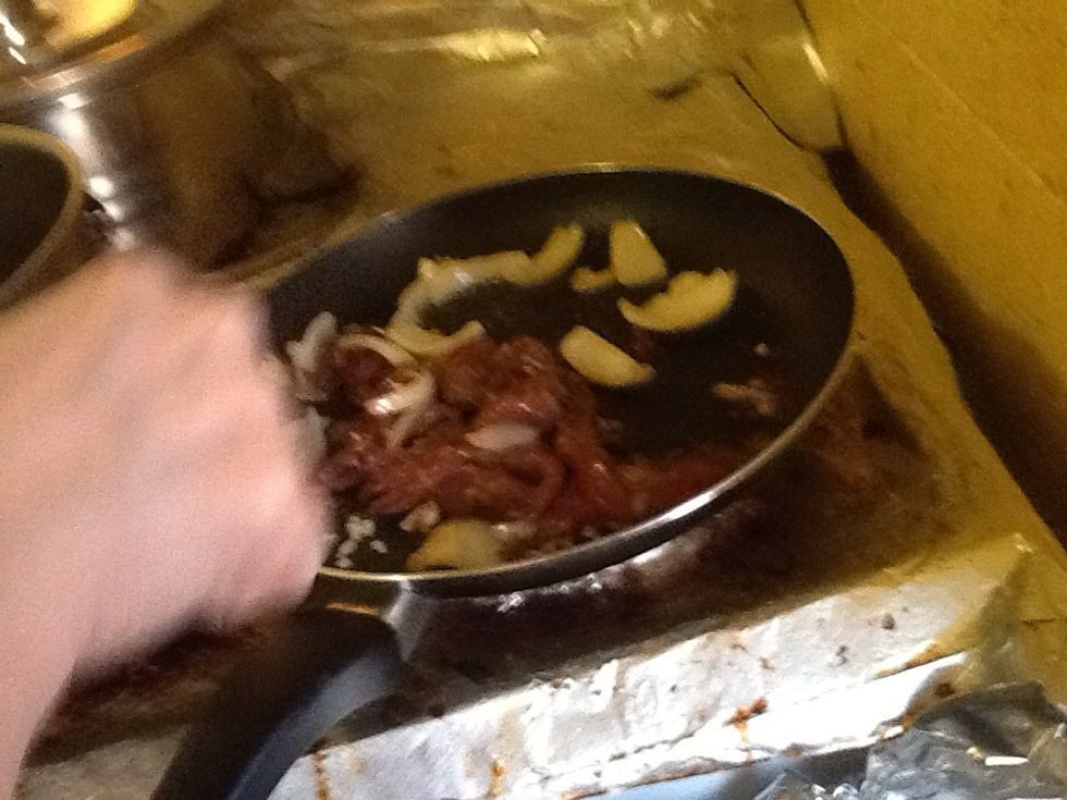 Add in the meat and stir fry until almost cooked