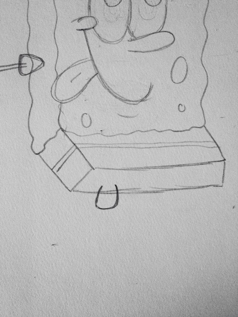 Add in the pants for his leg, like this. On the bottom of the pants.