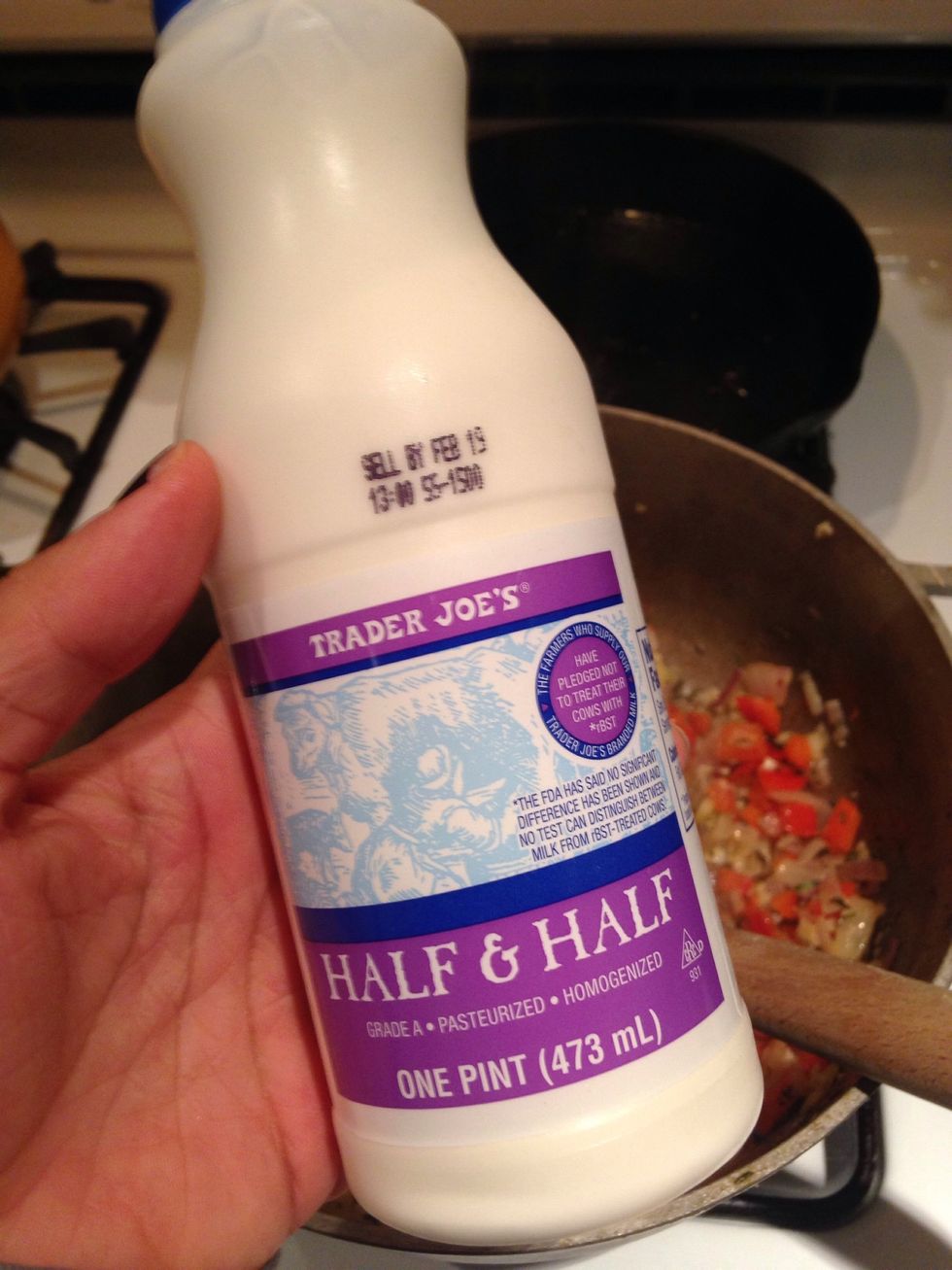 Add in the pint of half and half. You can also add in a pint of almond or coconut milk. I used almond milk my first time making this and it was awesome as well.