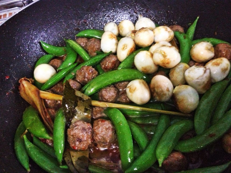 Add in the quail eggs. Mix slowly until all of components are incorporated. 1 mnt would be enough