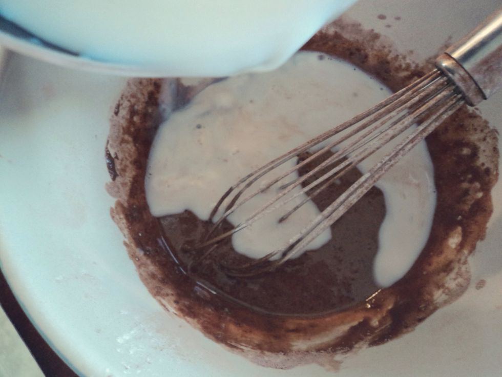 Add in the rest of the hot milk. Make sure the milk is hot and not boiling!