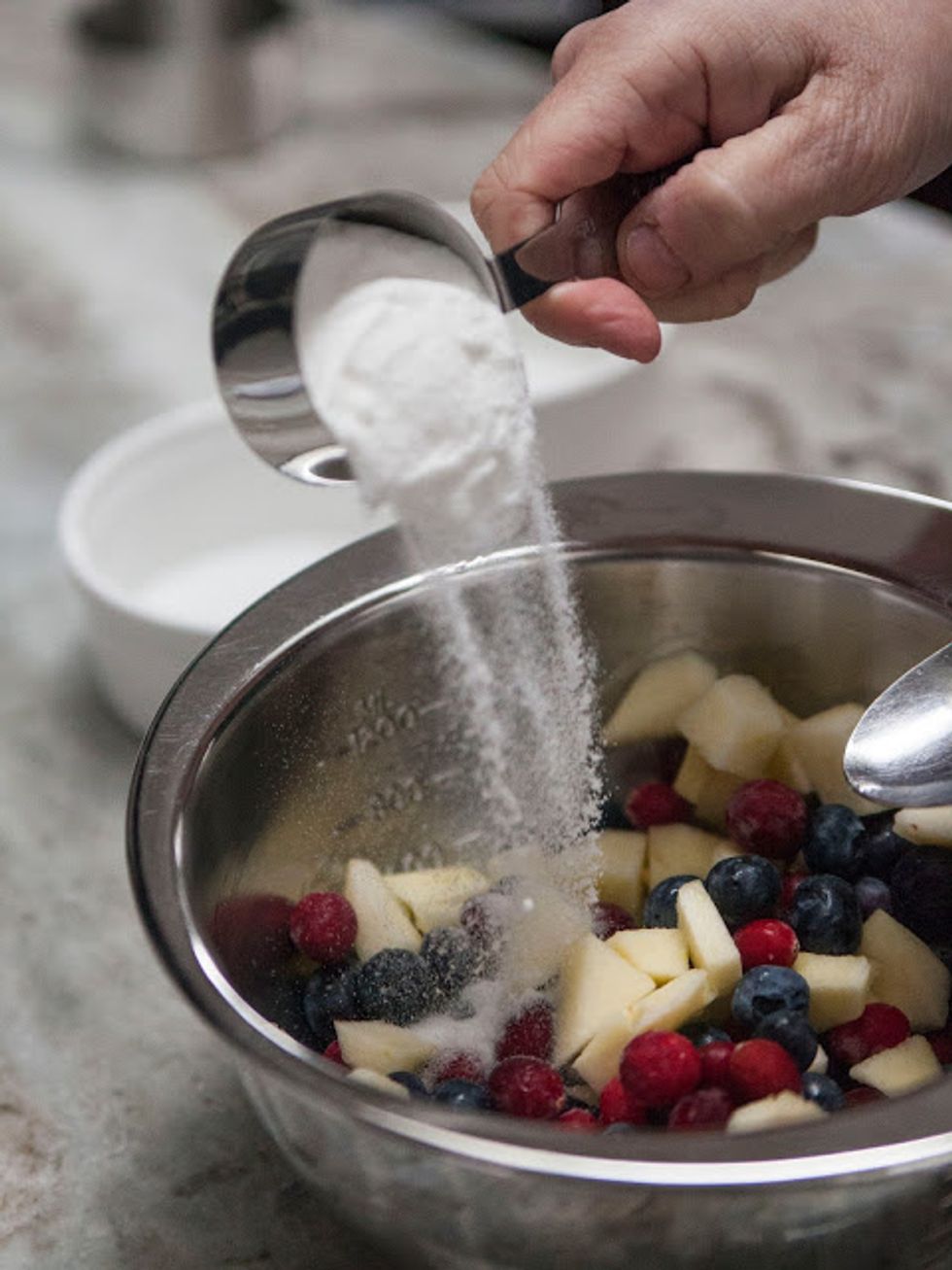 Add in the sugar and cornstarch.