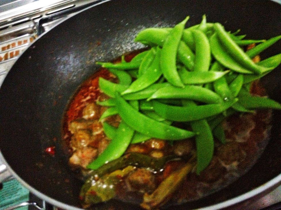 Add in the sweet beans. Cook until you satisfied with the veg done-ness. You can put a lid on the pan for 1-2 mnts