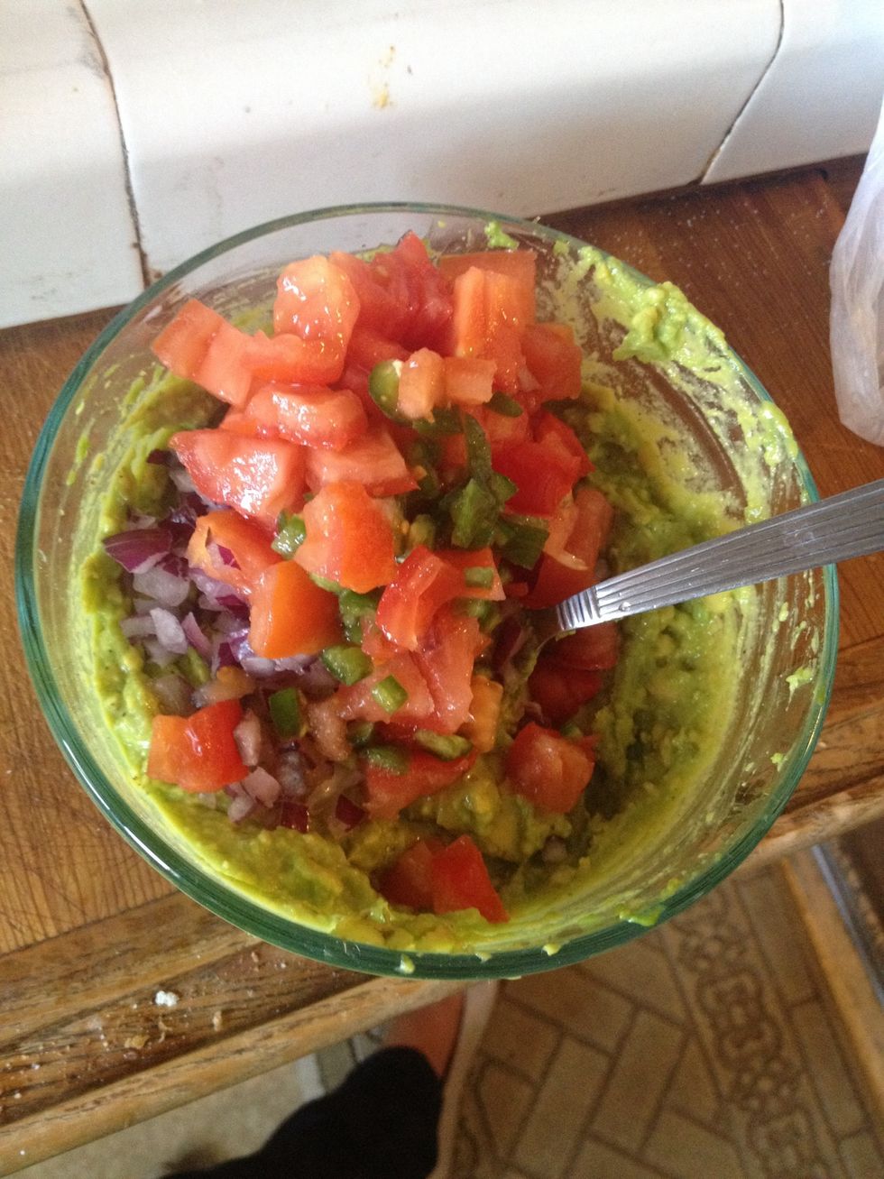 Add in the tomatoes, onion, and jalape\u00f1o.