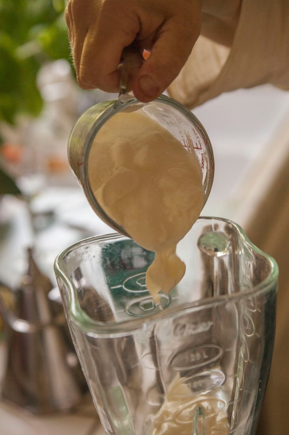 add in the yogurt on top of the ice cubes
