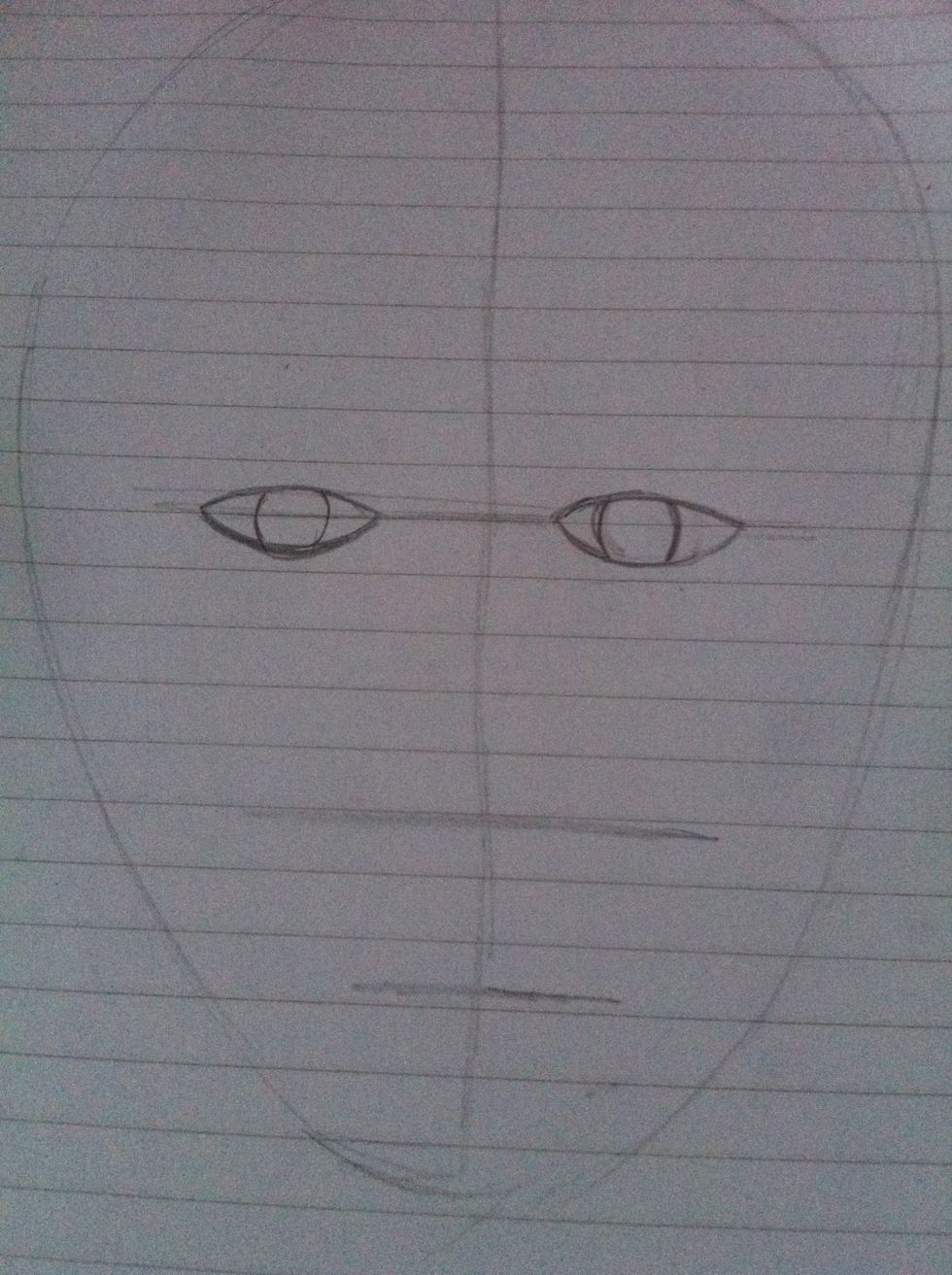 Add in two shapes like (  ) inside the eyes