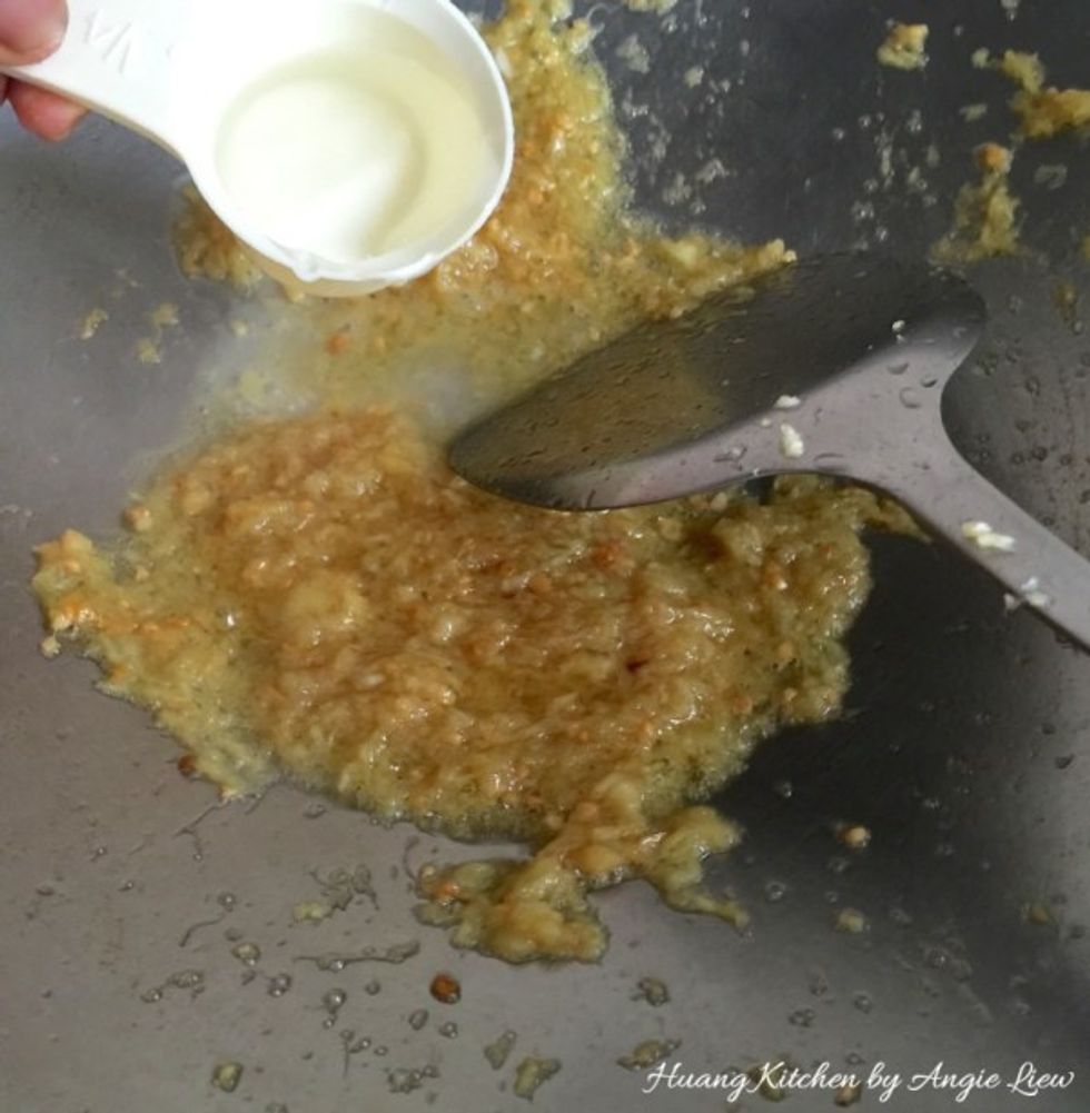 Add in water and cook until the ginger paste starts to boil.