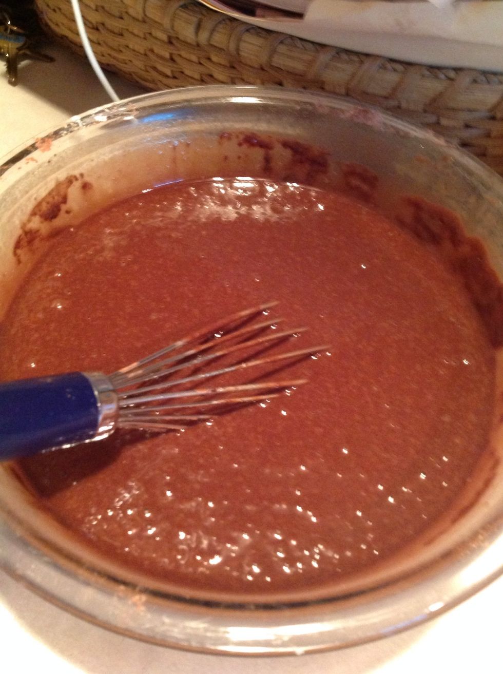 add in your boiling water. It will be very runny, and if it's too runny then add in some extra flour.