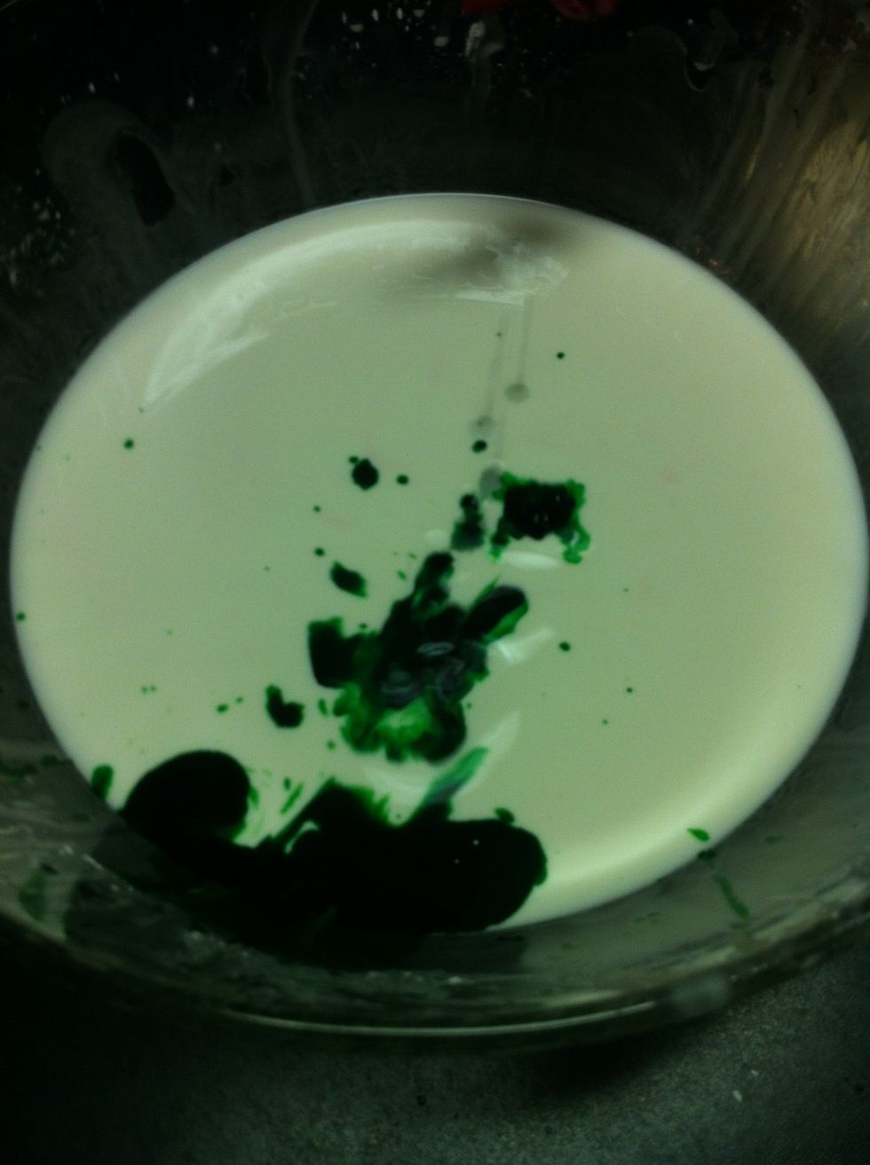 Add in your choice of food colouring. You will need quite a bit, because you are going for a bright and vibrant colour.