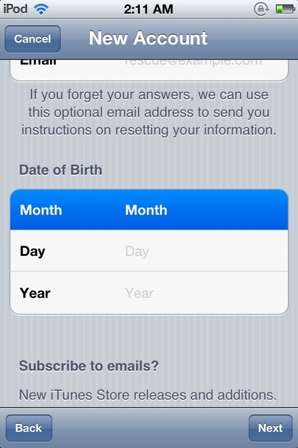Add in your DOB information.