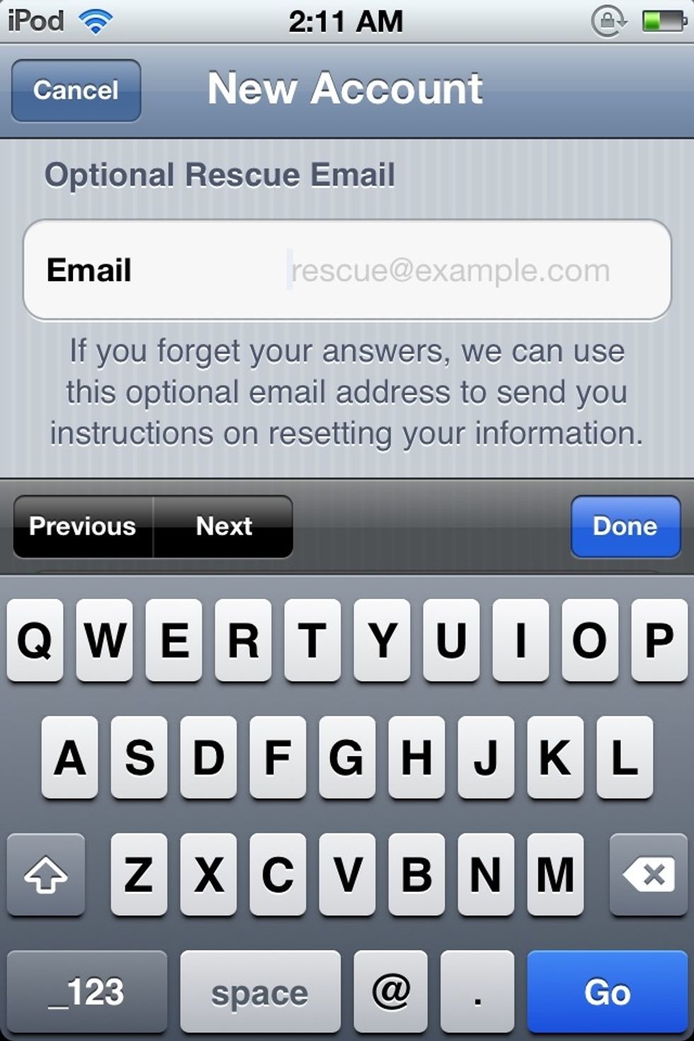 Add in your optional email information.