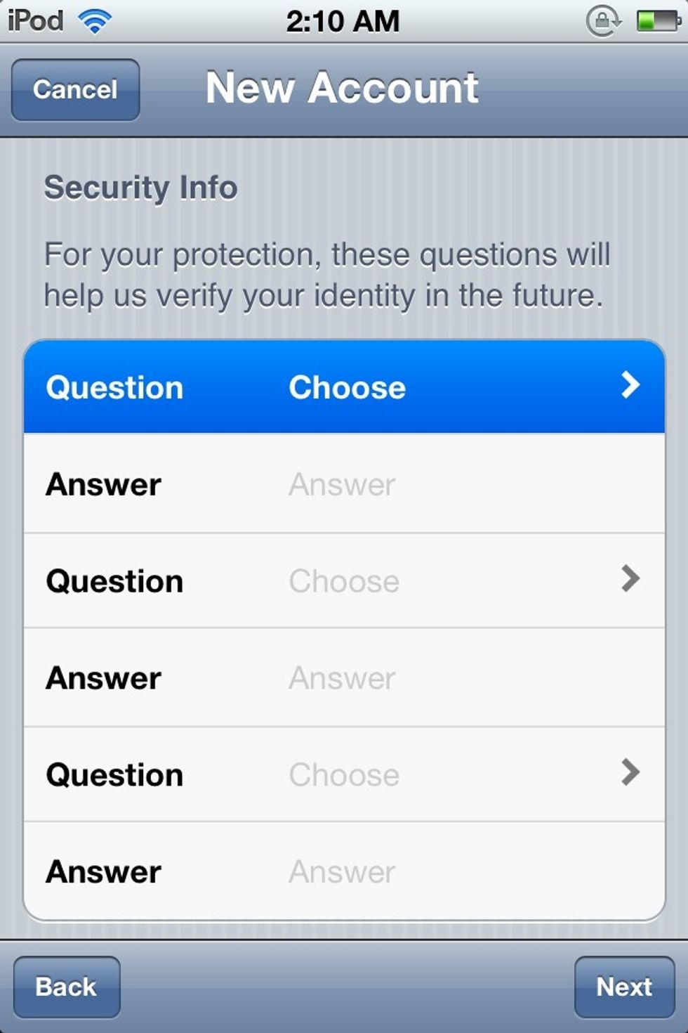 Add in your security information.