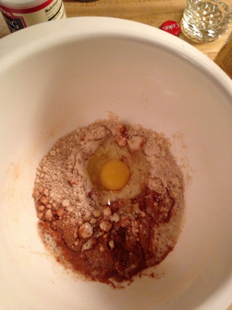 Add in your wet ingredients (egg, pumpkin, coconut milk, maple syrup)