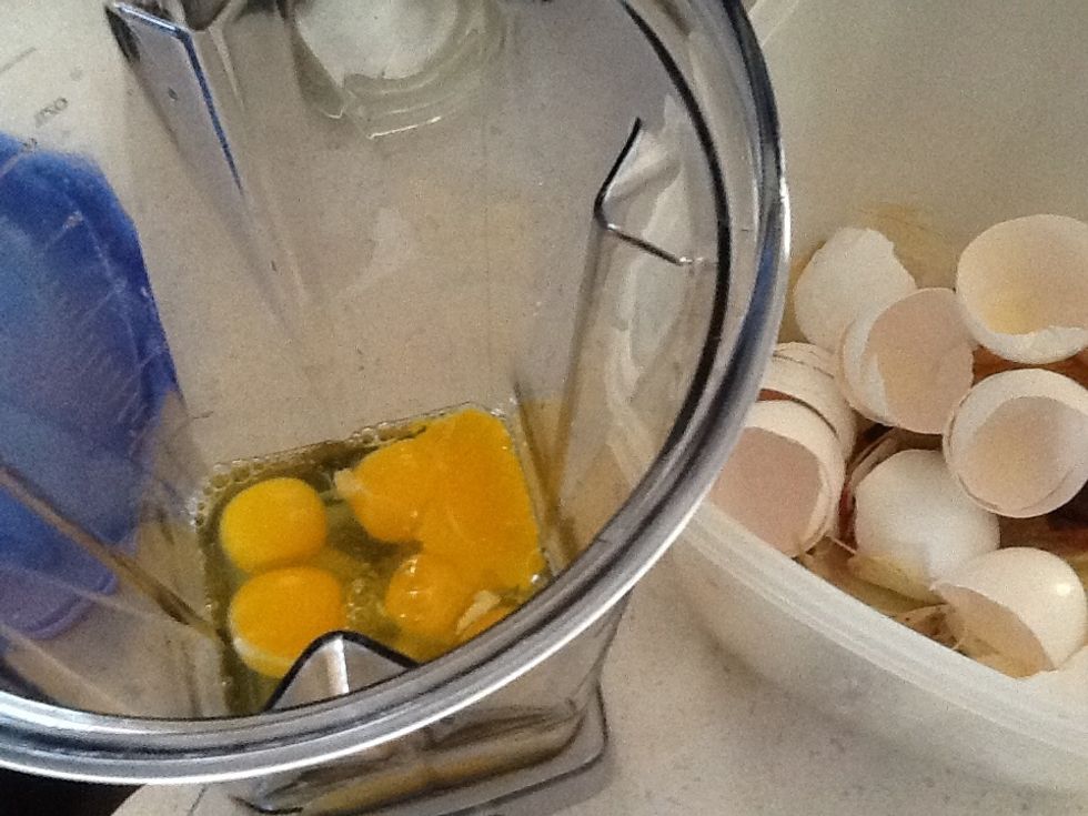 Add ingredients in order to Vitamix. Compost your egg shells.