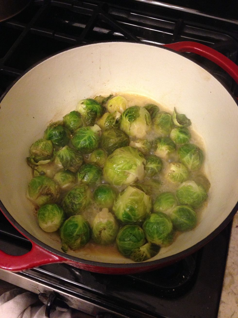 Add ingredients into skillet with tight lid. Bring to boil then reduce to simmer and cover. Once knife tender remove lid and boil off liquid