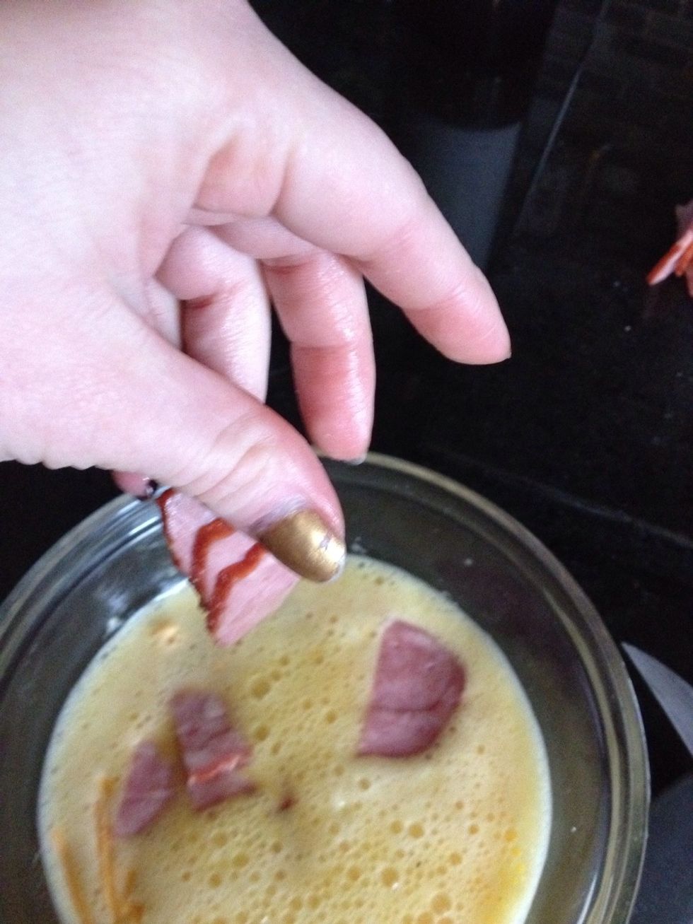 Add ingredients to dish.