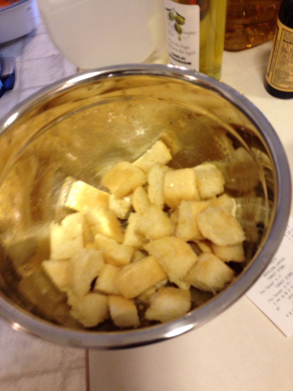 Add it in a bowl with a few tablespoons of olive oil, 2 teaspoons garlic powder, 1/2-1 teaspoons of salt and mix it up