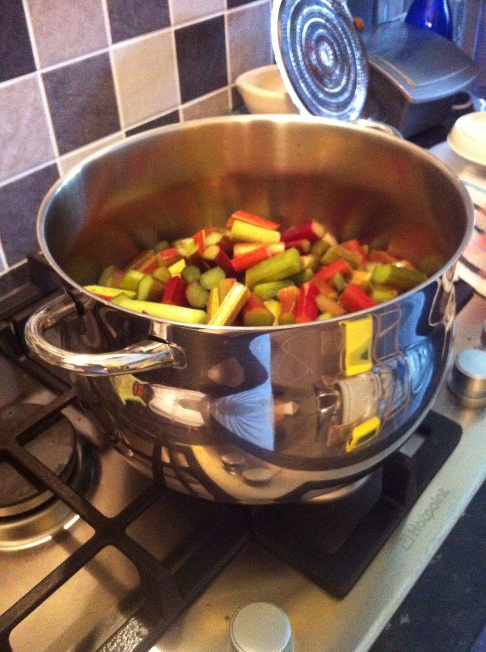 Add it to a big sauce pan. No cooking/heat on yet