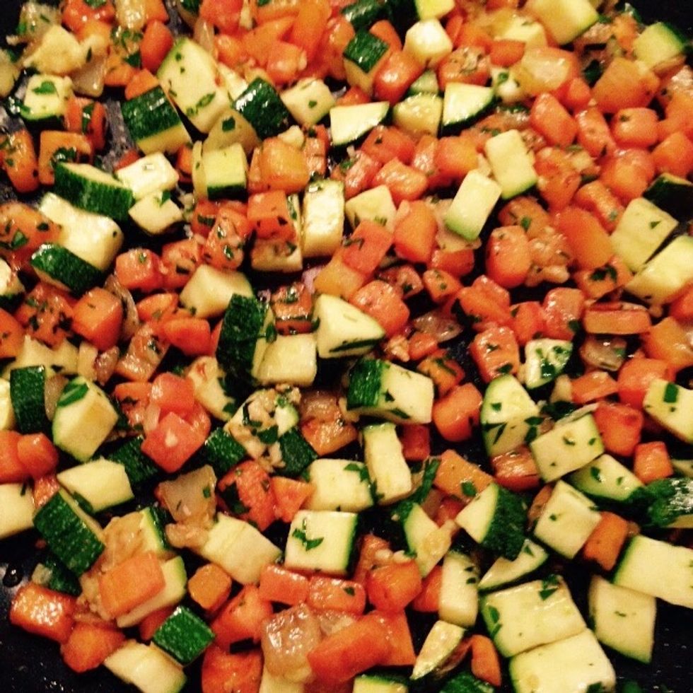 Add it to the pan, add also seasoning to taste