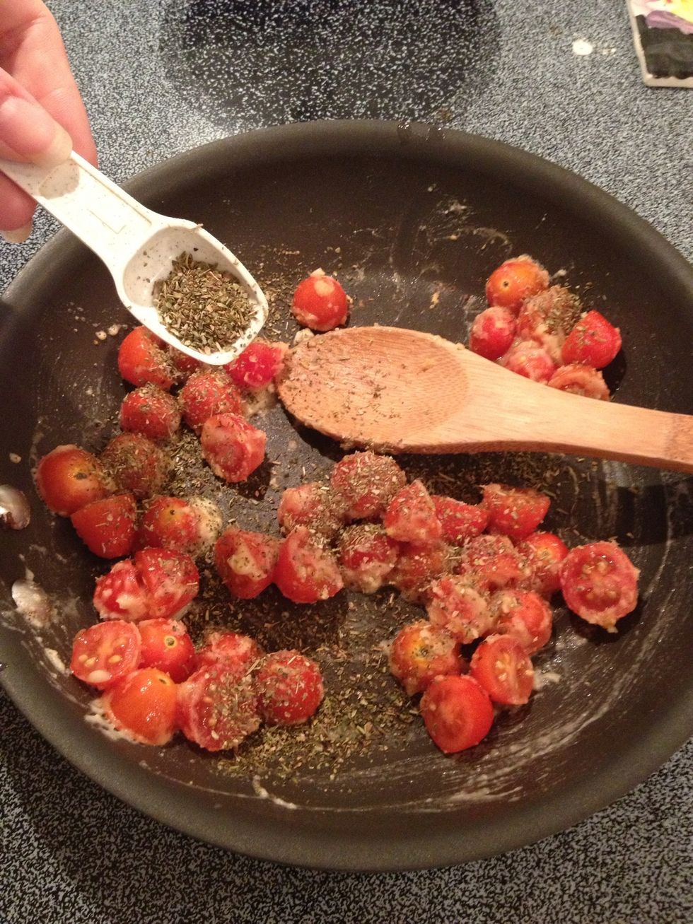 Add Italian seasoning and several shakes of salt and pepper according to your preferences.