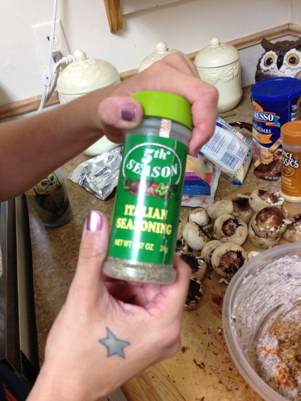 Add Italian seasoning to bits and cream cheese mixture.