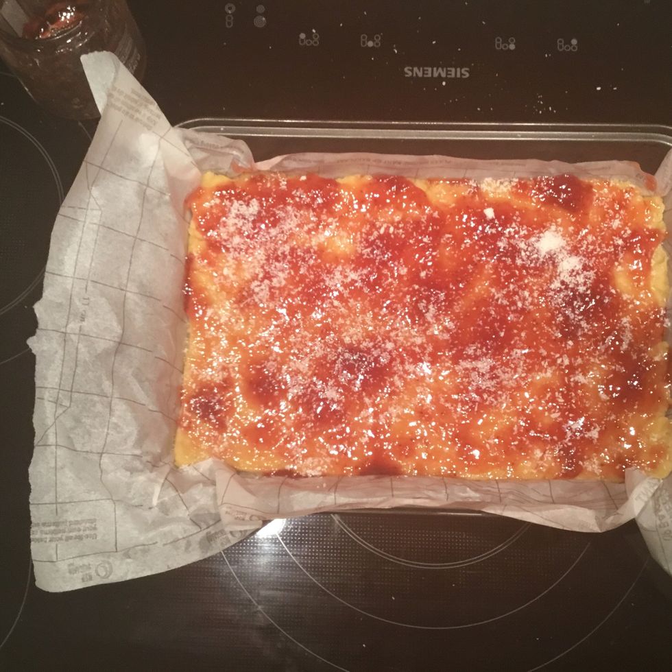 Add jam on the TOP of the dough