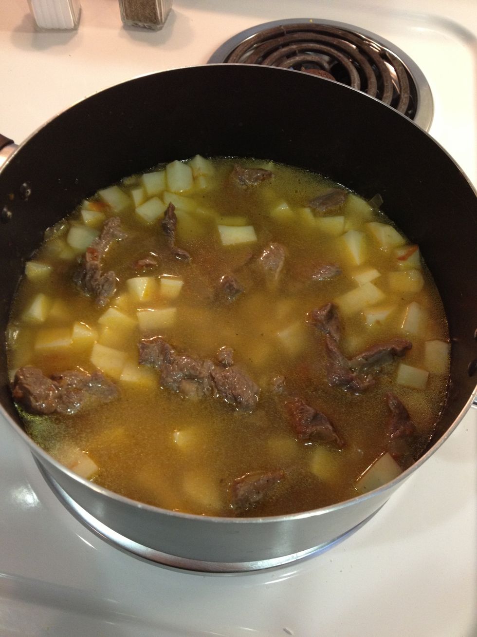 Add just enough water to cover your meat and potatoes.
