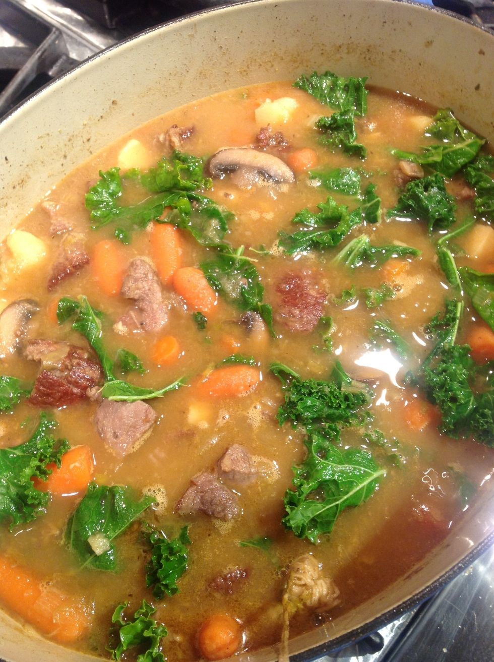 Add kale in the final 20 minutes of cooking.