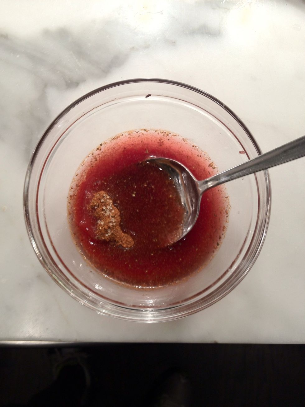 Add ketchup, (sugar I like raw sugar), spice mix and red wine vinegar.