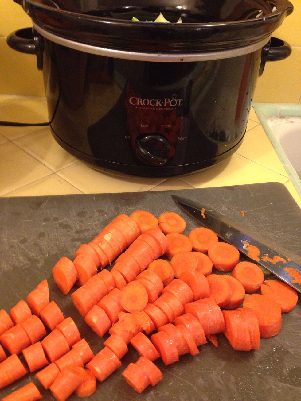 Add lazily chopped organic carrots.