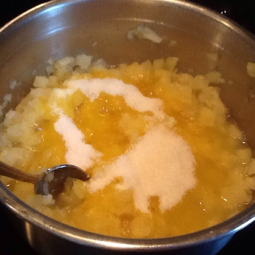 Add lemon Jello powder, mix well, remove from heat.