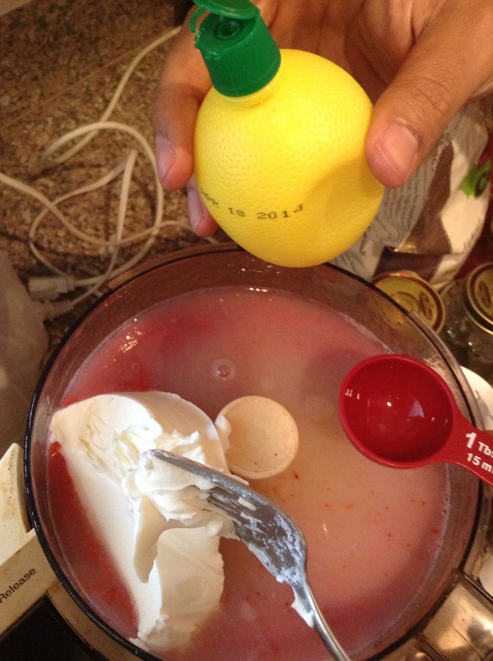 Add lemon juice and mascarpone. Then pur\u00e9e again.