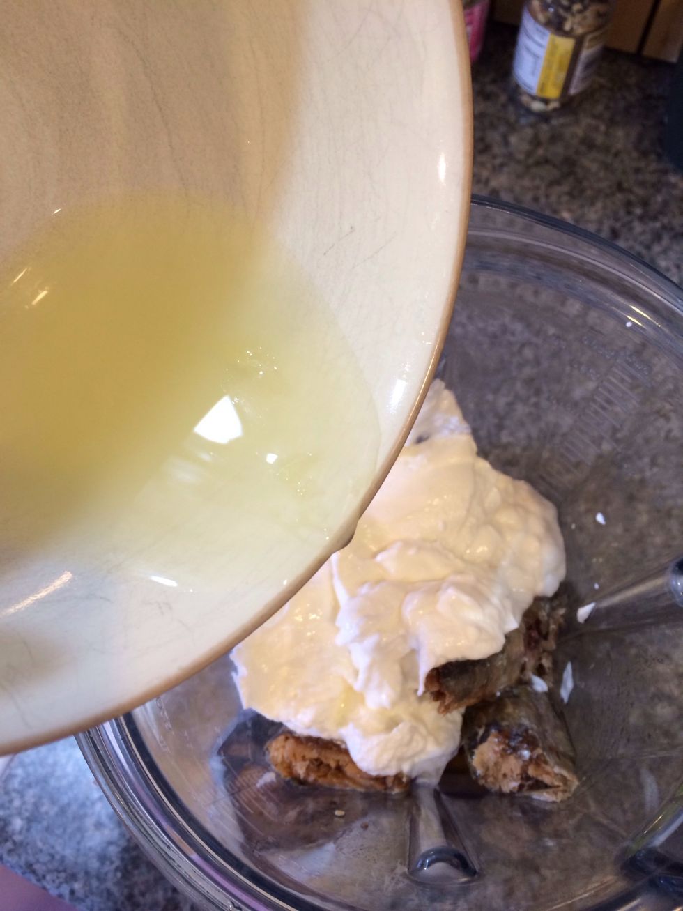 Add lemon juice. FYI, the juice from 1/2 a lemon is about 2 tablespoons!