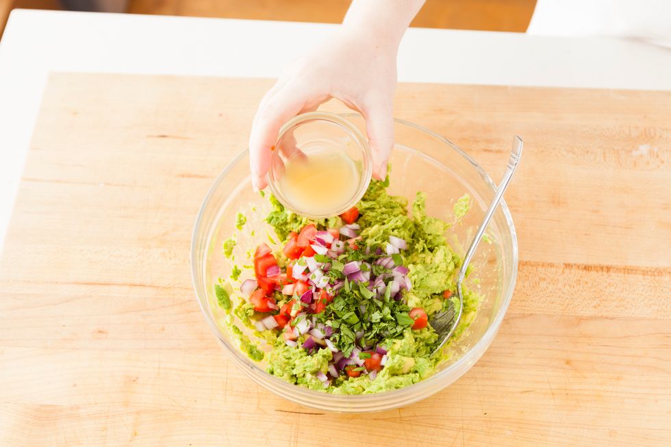 Add lime juice. Mix ingredients together.