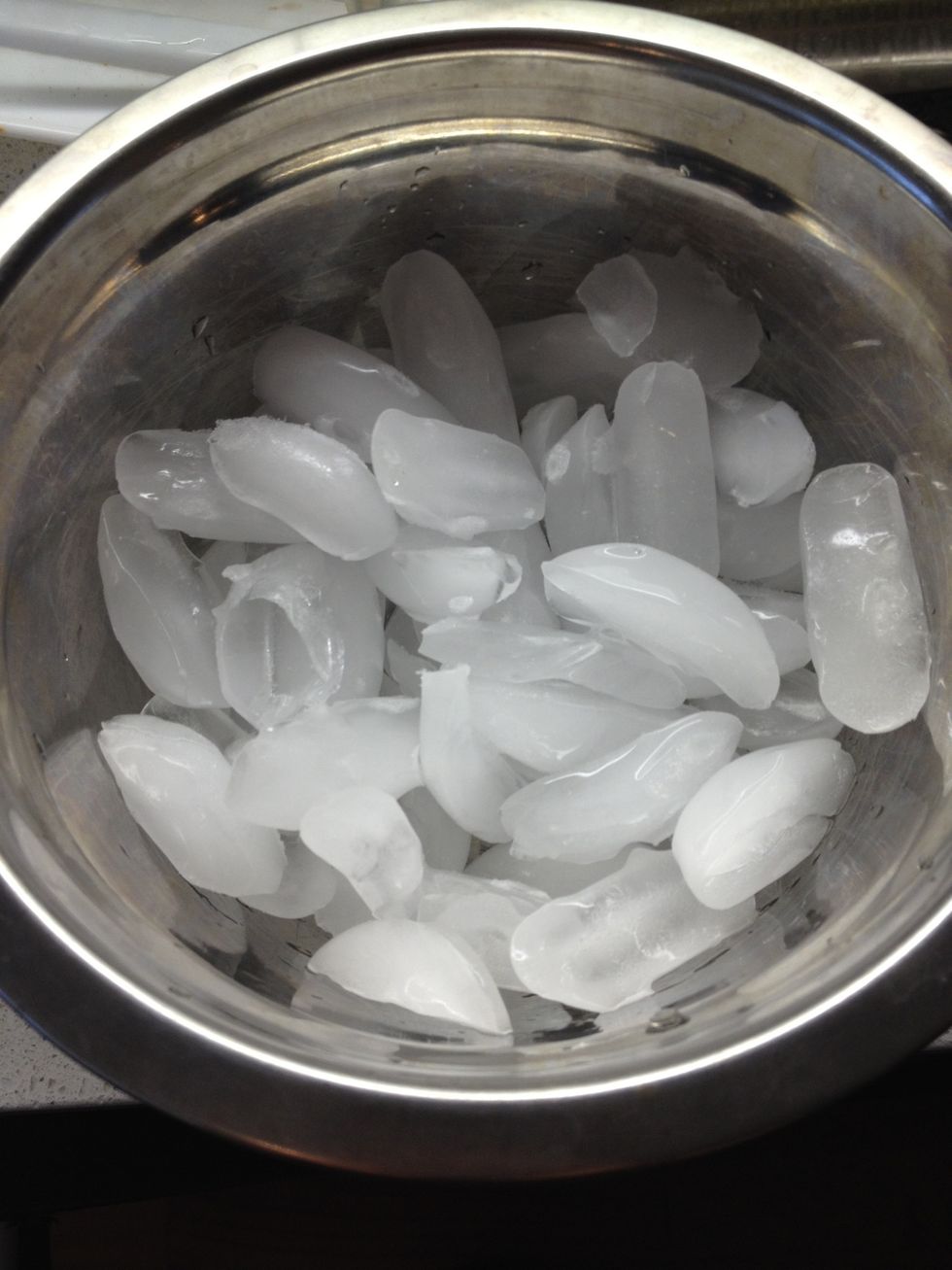 Add lots of ice to a bowl.