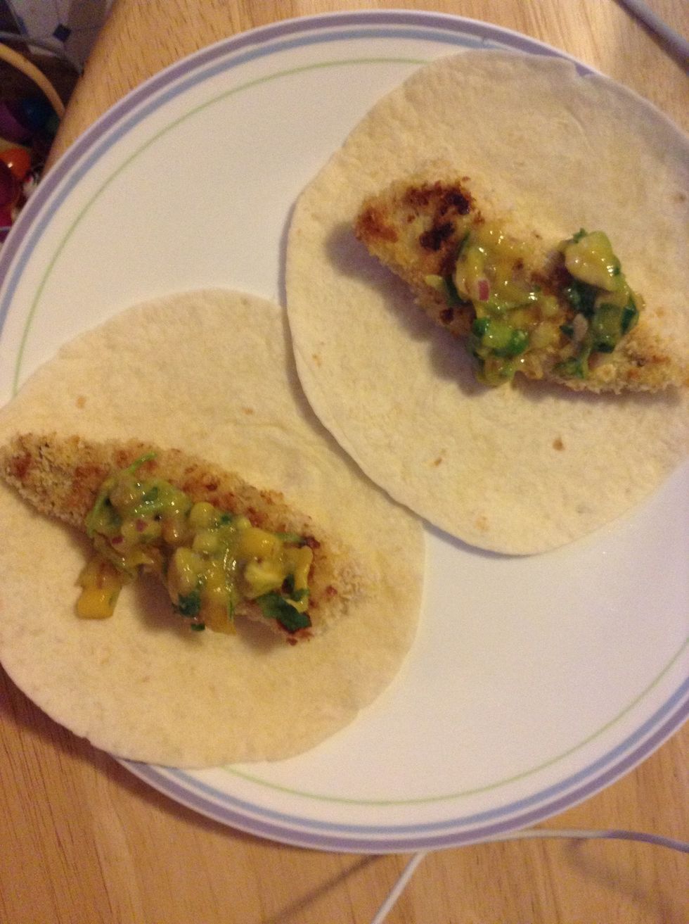 Add mango salsa (I made a snap guide. For the salsa)